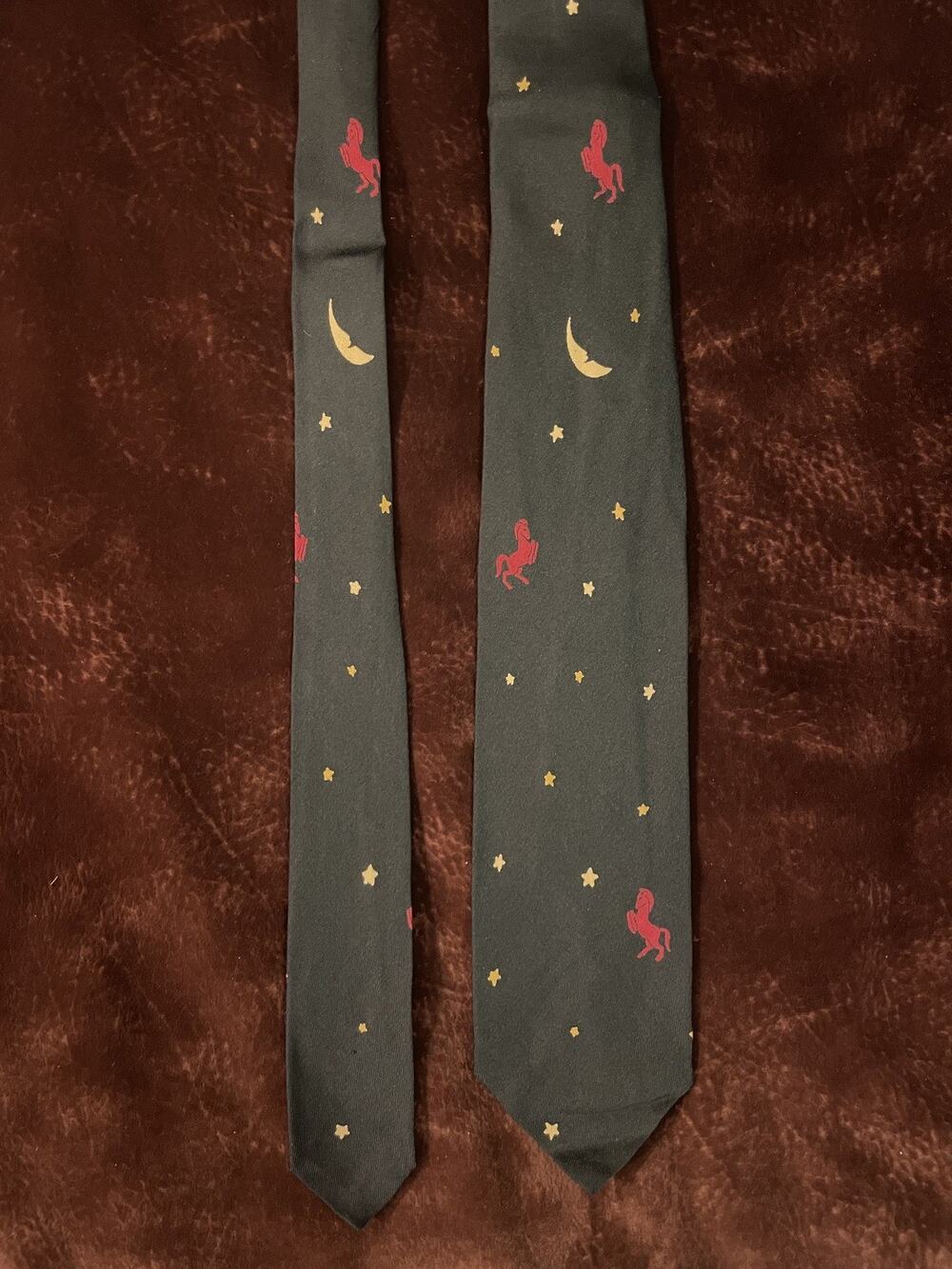 VTG Stern Brothers London NY Silk Black Gold Red Celestial Horse Stars Neck Tie